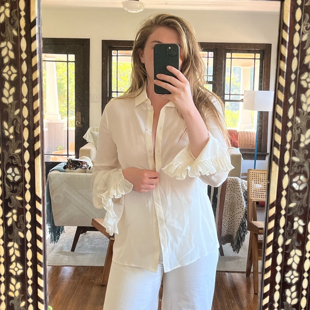 Saint Laurent cream Blouse with frilly sleeves